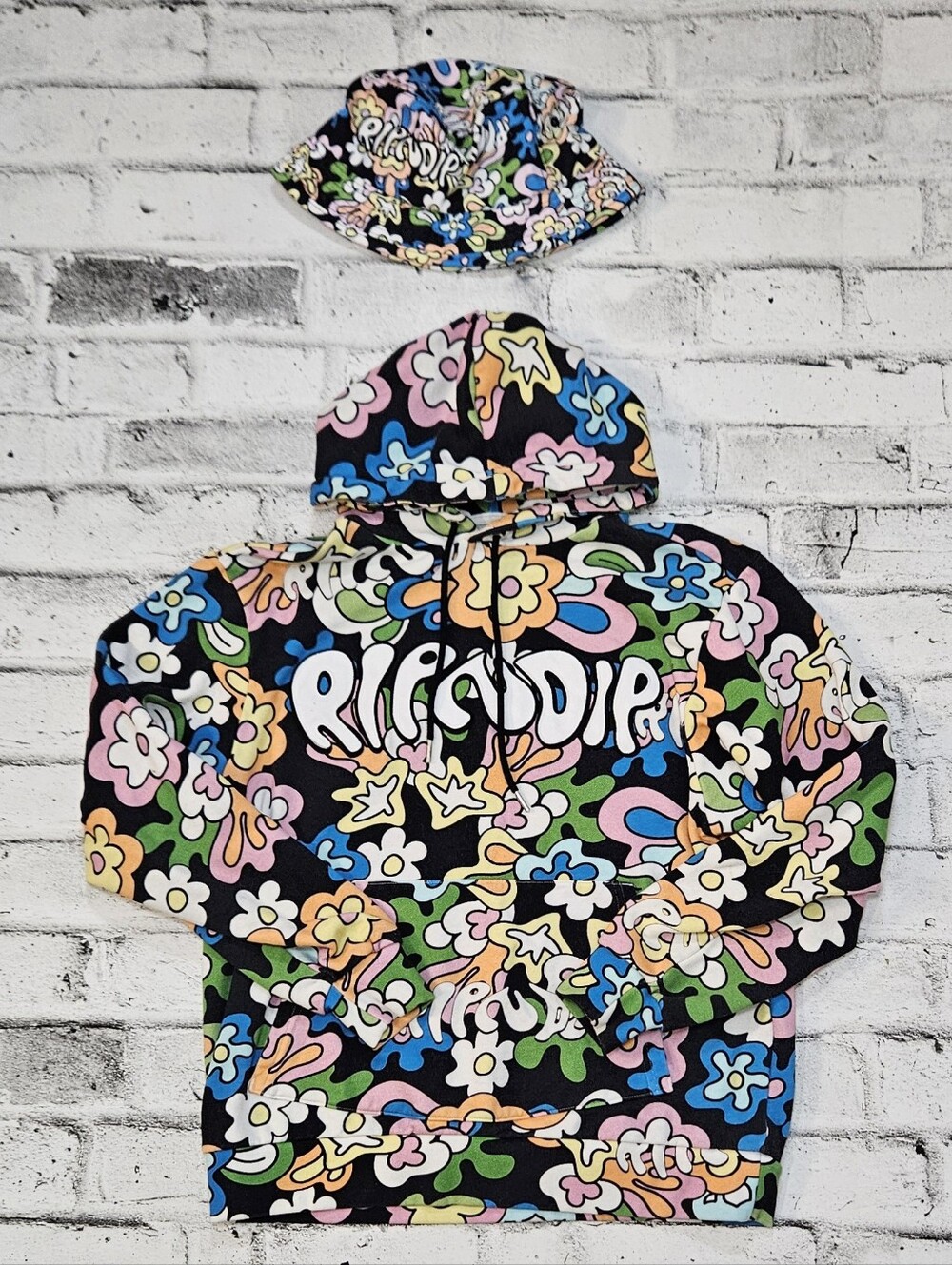 RIPNDIP Flower Child Hoodie Bucket Hat Set Small Psychedelic Floral Streetwear